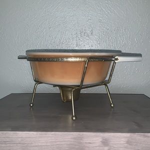 Fire King Peach Lustre Round 1.5Qt with Stand/ No Lid